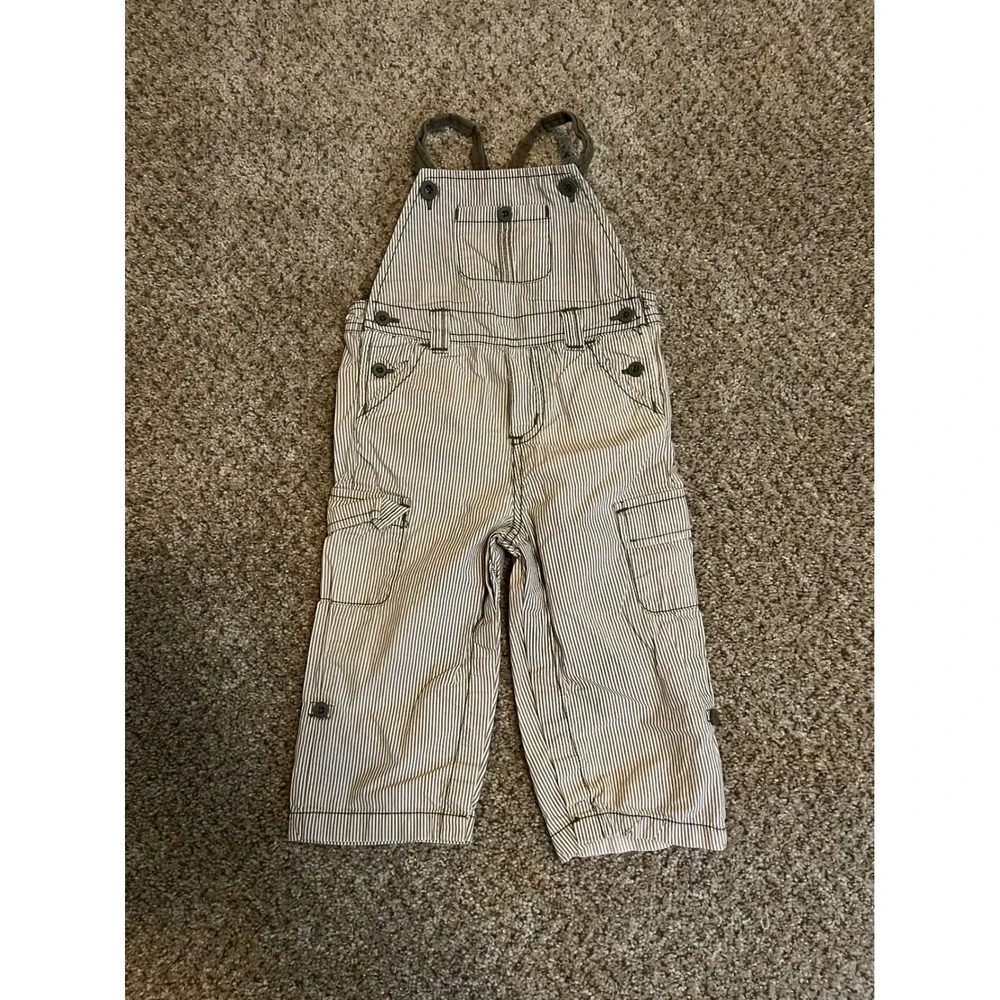 Old Navy Baby Overalls 18-24 Months Brown Hickory Stripe Cargo Bib Overalls